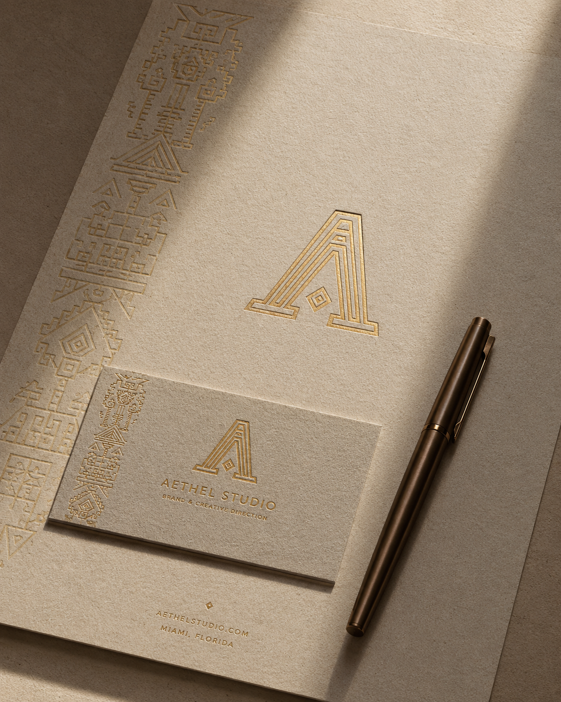 Golden Aethel Studio stationery mockup